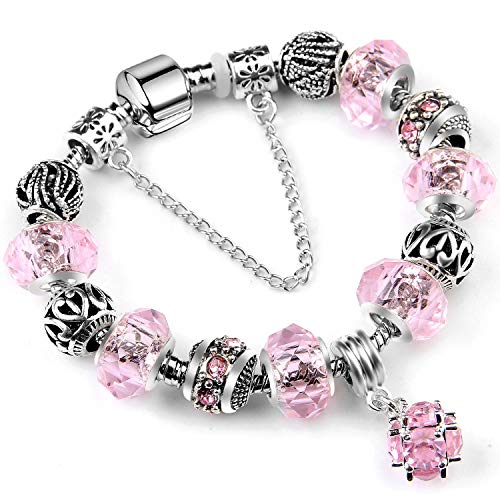 Charms Bracelet for Women Murano Glass Beads Flower Charms Amethyst Bracelets