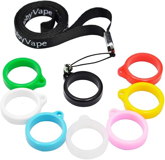 Silicone Bands Anti Slip Rubber Rings Necklace Lanyard Anti-Loss Pendant Holder for 22-30mm ,Home Decor (1Pcs Black Lanyard+8Pcs Silicone Bands)