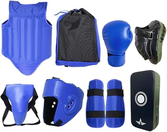 Sparring Gear Set Martial Arts Protector Equipments, Sparring Gear Set,Kickboxing Kit 8pcs Gear Set with Boxing Kick Pads Punching Mitts Curved