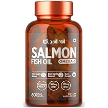 Pub Salmon Fish Oil Capsules with Omega-3 (1000mg), EPA (180mg) & DHA (120mg) for Healthy Heart, Brain, Eyes & Joints 60 Softgels I Omega 3 Fish Oil Supplements for Women and Men, Pack of 1