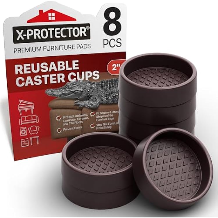 Furniture Cups X-PROTECTOR 2 Caster Cups 8 PCS Round Furniture Coasters Ideal Bed Stoppers Non Skid Furniture Pads with a Perfect Design Rubber Furniture Pads - Protect Any Flooring!