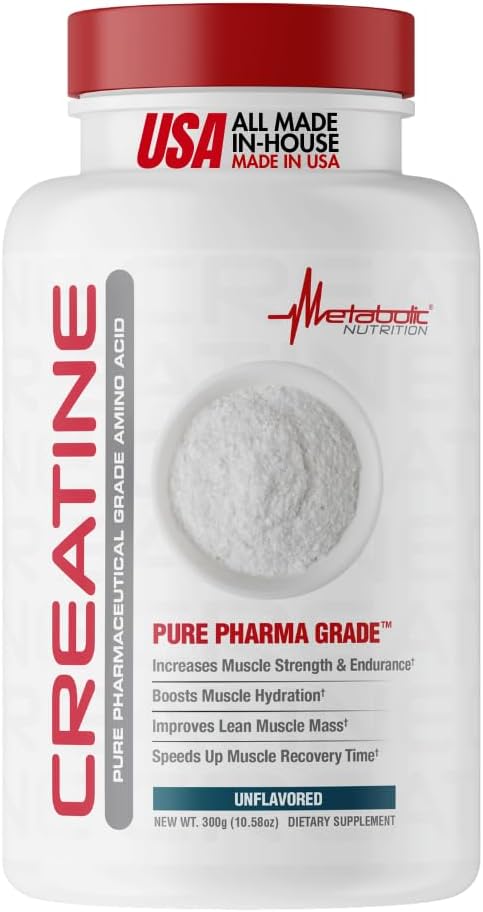 Metabolic Nutrition Pure Creatine Monohydrate Powder for Muscle Growth, Strength & Recovery - Fitness Supplement, 5g Per Serving Unflavored Creatine Powder for Men & Women, 300g 60 Servings