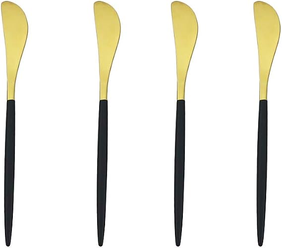Black Gold Flatware, Royal 4 Piece Matte Black Handle 18/10 Stainless Steel Butter Knife 6.8", Camping Cutlery Silverware Travel Utensils Set Tableware