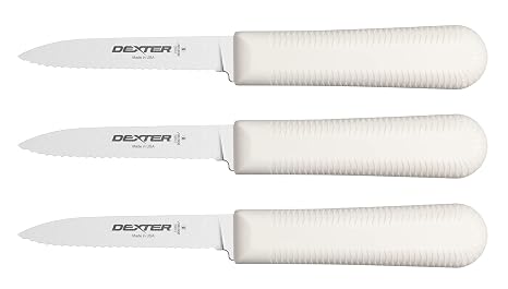Dexter-Russell 3-Pack S104SC Paring Knives | 314" Scalloped Stainless Steel Blades | Textured Slip-Resistant Polypropylene Handles | NSF Certified | Made in USA