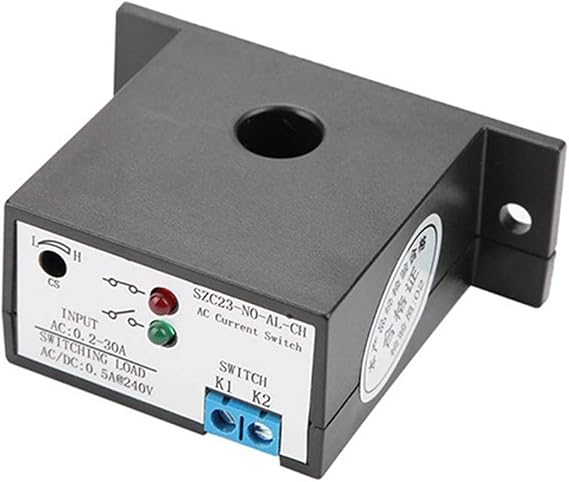 Current Sensing Switch,Self-Powered Normally Open Current Sensing Switch Adjustable Current Detection Protectio 0.2A -30A AC (SZC23-NO-AL-CH)