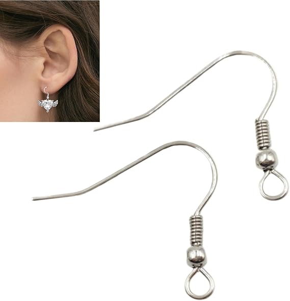 100Pcs Titanium Steel Fish Hook Design Earring, Silver Titanium Earring Hooks Accessories Easy to Wear and Sturdy for Daily and Party Occasions