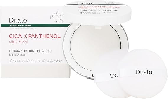 Dr.ato Talc-Free Baby Powder with Puff, Soothing Relief, Rash Prevention, with Cornstarch, Absorbs Sweat, Fragrance-Free, Korean Skincare (0.71 Oz)