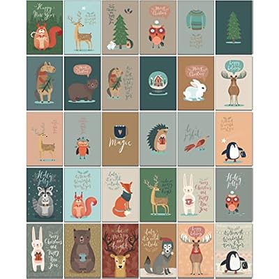 30 Christmas Postcards with Cute Animals and Sayings on the front