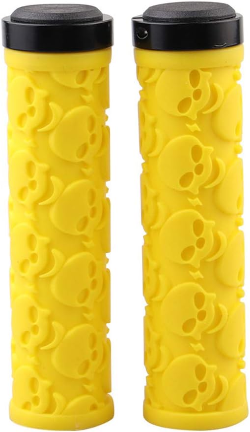 2 Pcs Bike Handlebar Grips Skull Pattern Bicycle Grips Soft Rubber Lock-on Handle Grips for Bicycle Mountain BMX