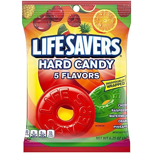 LIFE SAVERS 5 Flavors Hard Candy Bag, Hard Candy for Goodie Bags, Road Trips, Treats, 6.25 oz Pack of 12