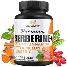 Berberine HCl Supplement, Ceylon Cinnamon and Turmeric Capsules, Green Tea and Bitter Melon Capsules - 120 Capsules for 2 Month Supply