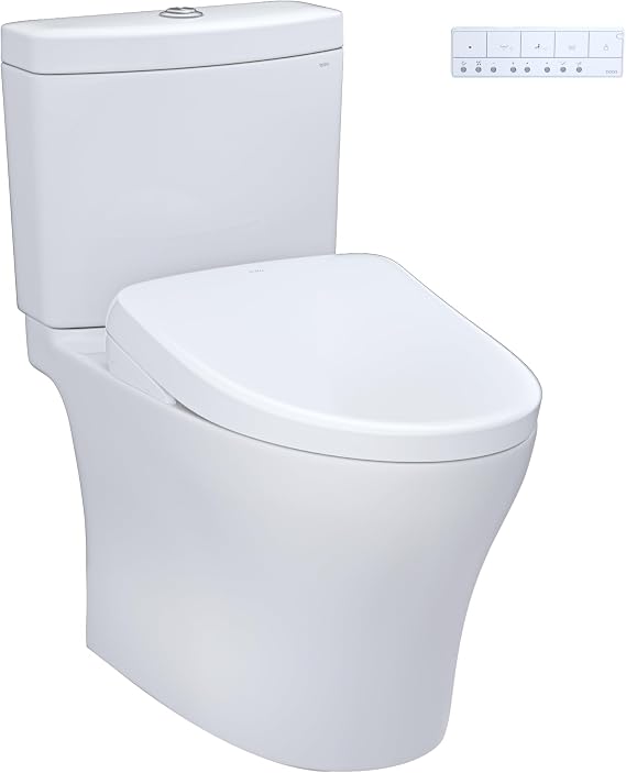 TOTO WASHLET+ Aquia IV Two-Piece Elongated Dual Flush 1.28 and 0.9 GPF Toilet and Contemporary WASHLET S7 Contemporary Bidet Seat, Cotton White - MW4464726CEMGN#01