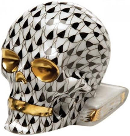 Herend Skull Figurine Black Fishnet