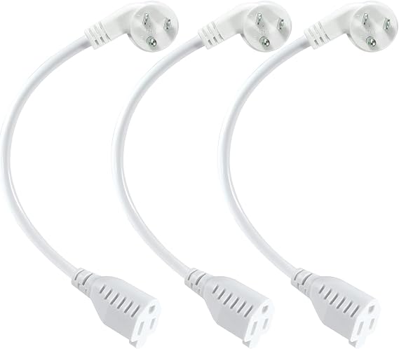 SPARKING Short Extension Cord 1FT, 45 Angled Flat Head Outlet Saver 1-Pack | 45-Degree Low Profile Plug, Space Saving Design, 13A 125V 1625W, White 16AWG SJT Heavy Duty Cable, Indoor Appliance Use