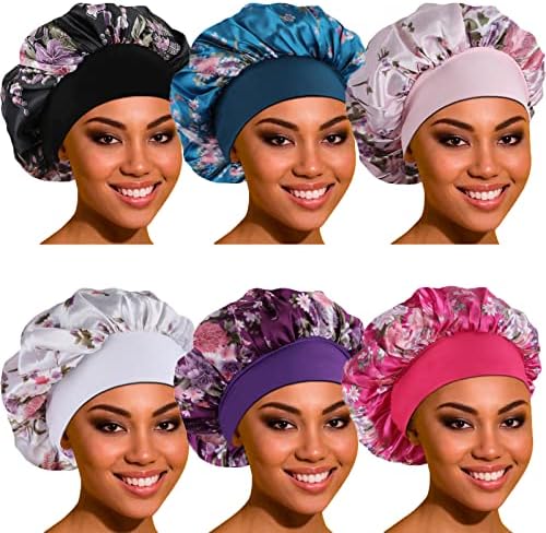 Satin Bonnet Hair Bonnet for Sleeping- 4 Pack Large Silk Bonnets for Women with Elastic Soft Band for Hair Care Braids