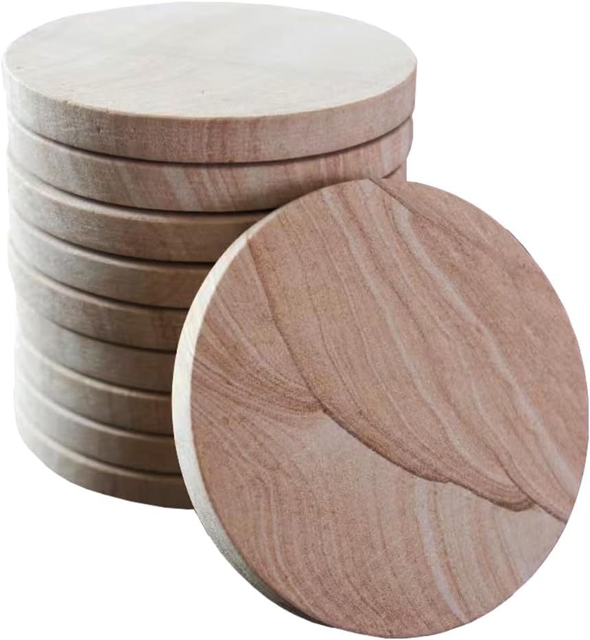 Sandstone Absorbent Coasters Multicolor All Natural Sandstone - Durable Stone with Varying Patterns, Every Coaster is an Original 4 inch Round, 10