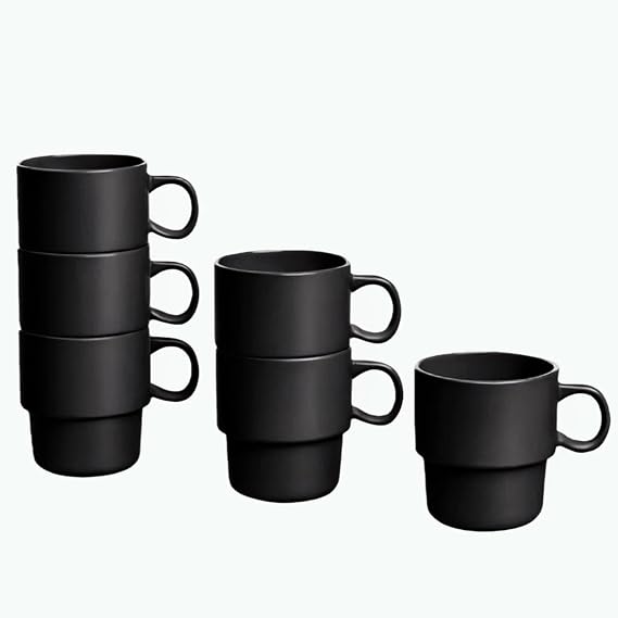 Coffee Cup Set 6-12oz Large Handle Ceramic Cup, Matte Black Coffee Cup, Suitable for Coffee, Soup, Tea, Milk, Latte, Hot Cocoa, Women, Men,Mug Sets. (black)