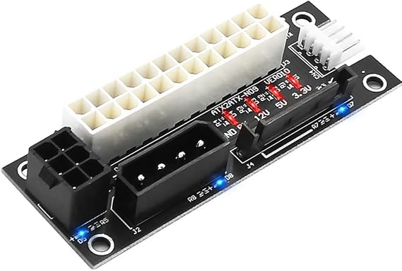 ADD2PSU 4 in 1 Power Supply Connector - Molex 4Pin/SATA/ATX 6Pin/4Pin Dual PSU Adapter with Power LED (Black)