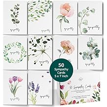 Dessie 50 Different Sympathy Cards With Greetings Inside. 5x7 Inch 50 Condolence Cards With Crisp Designs, Envelopes And Matching Floral Sealing Stickers