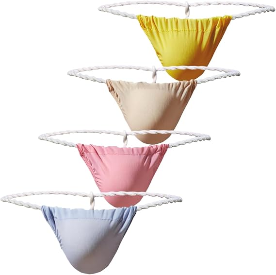 Men's Ice Silk Underwear Tied Rope G-String Sheer Bikini Briefs Low Rise Sumo Thongs