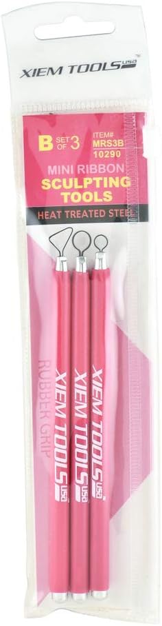 Xiem Tools USA Mini Ribbon Sculpting Tools, Heat Treated Steel, Set B Includes 3 Tools with Pink Handles (MRS3B-10290)