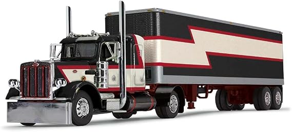 DCP by First Black/Cream/Red 1/64 Scale Peterbilt 359 with 36" Flat Top Sleeper & 40' Vintage Trailer