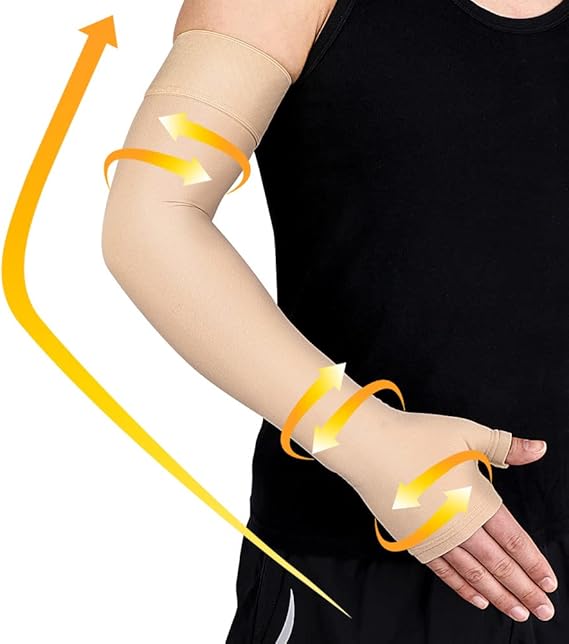 beister Lymphedema Medical Compression Arm Sleeve with Gauntlet for Men & Women (Single), 20-30 mmHg Full Arm Support with Dot Silicone Band, Graduated Compression Arm Brace for Swelling, Arthritis