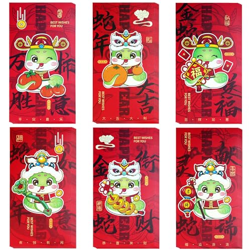 Red Envelope Snake 2025 Chinese New Year Red Pockets Lunar New Year Envelope Lucky Money Envelopes for Cash Hong Bao Li Xi Fancy Envelopes Large Cute Snake 24 Pcs