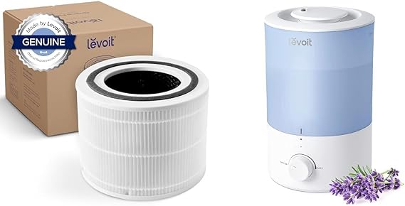 LEVOIT Core 300 Air Purifier Replacement Filter, 3-In-1 Filter, Efficiency Activated & Dual 150 Humidifiers for Bedroom Large Room, 3L Cool Mist Top Fill Essential Oil Diffuser