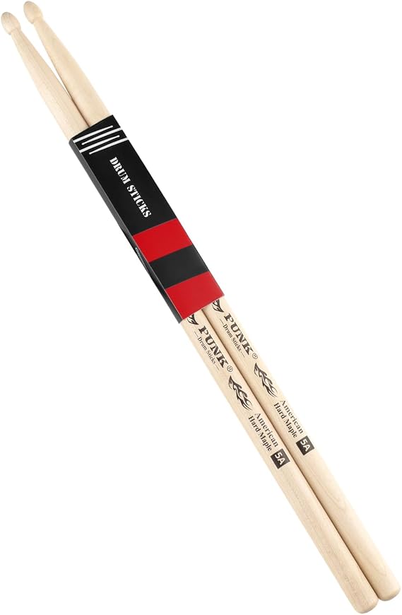 Drum Sticks 1 Pairs Drumsticks 5a American Hard Maple Wood Tip Drum Stick Ideal for Drummers of All Levels,Used for Drums, Percussion and Practice (Hard Maple 5A-1P)