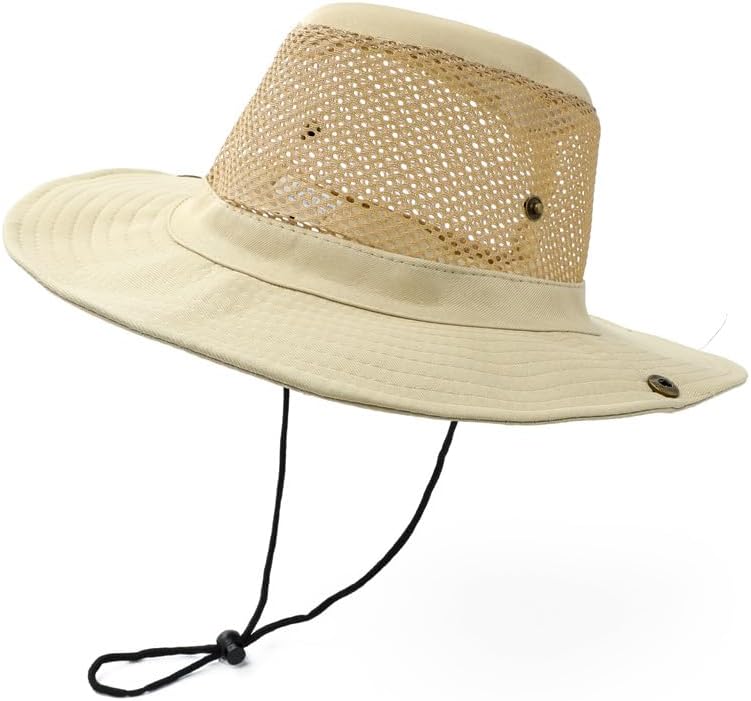 Mesh Fishing Hat 12CM Wide Brim Sun Hat for Women Mens Packable Bucket hat- UPF 50 for Outdoor Gardening Safari Hats