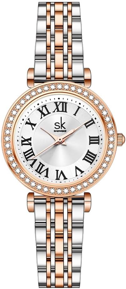 SHENGKE SK Fashion Watch Crystal Set for Women with Roman Numerals Easy Read Dial