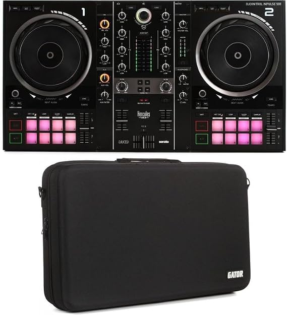 Hercules DJControl Inpulse 500 2-Channel DJ Controller with Carry Case Portable and Professional DJ Mixer for Beginners and Pros