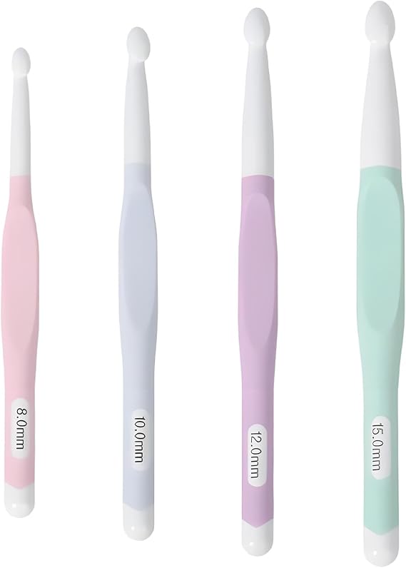 4Pcs Large Crochet Hook Crochet Hooks Set, Handle Crochets Hooks Weaving Tools for Travel, Rubber Handle Suitable Beginners Crochet Hook for Weaving Tools Scarf DIY Craft Projects