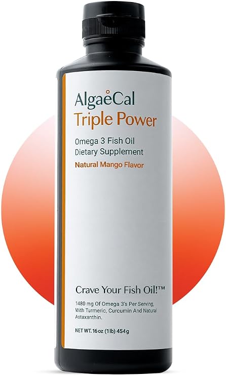 ALGAECAL Triple Power Omega 3 Fish Oil Liquid for Joints, 1200mg, 16 oz