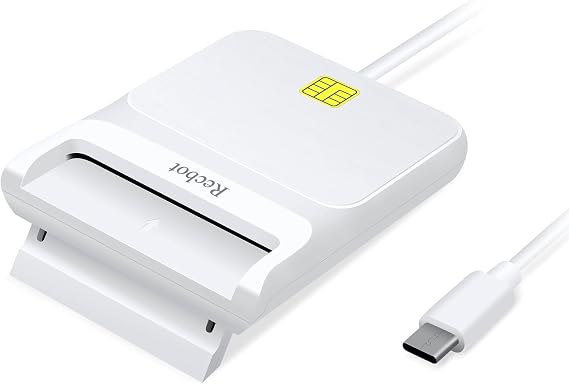 Recbot CAC Reader USB C for Military Card, Smart Card Reader, Windows Mac | CAC Card Reader USB C, Plug & Play, Compatibility with DoD CAC, Supports Windows Mac, id card reader, piv card reader, White