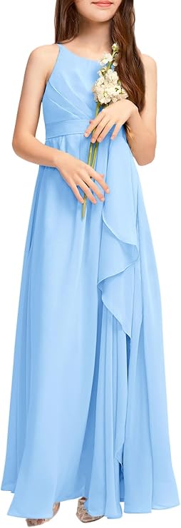 Imily Bela Girls Dresses Formal Junior Bridesmaid Wedding Party Maxi Dress | Flowy Chiffon, Flower Girl Dress, A-Line, Halter, Girls Party Pageant Gowns, 5-14 Years