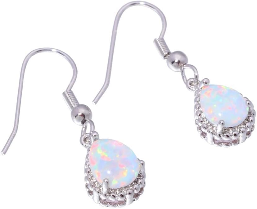 Comelyjewel Teardrop Earrings Created White Fire Opal Jewelry Gemstone Dangle Earrings for Women Useful and Practical