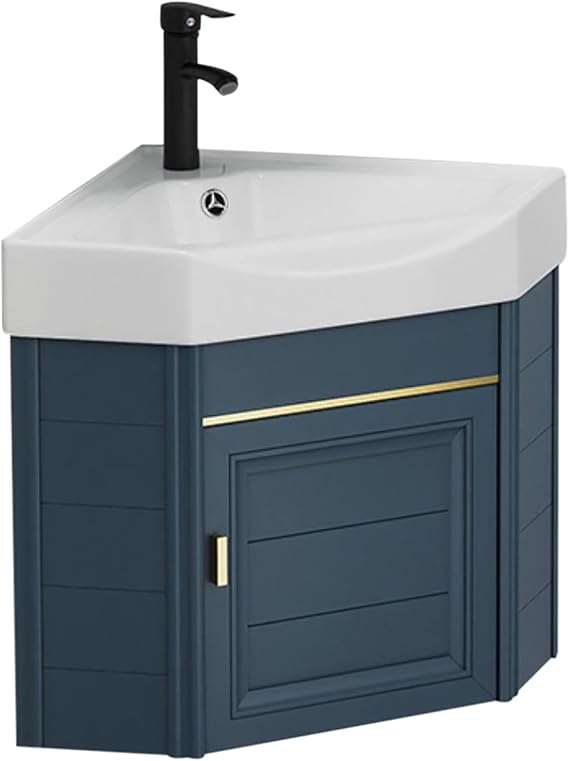 Modern Bathroom Vessel Sink Corner Mounted, 15" Bathroom Vanities Cabinet Sink Combo, Small Vanity Sink Lavatory Wash Hand Basin, with Cold and Hot Water Pipe Faucet for Small Space (Size : 38cm/15in