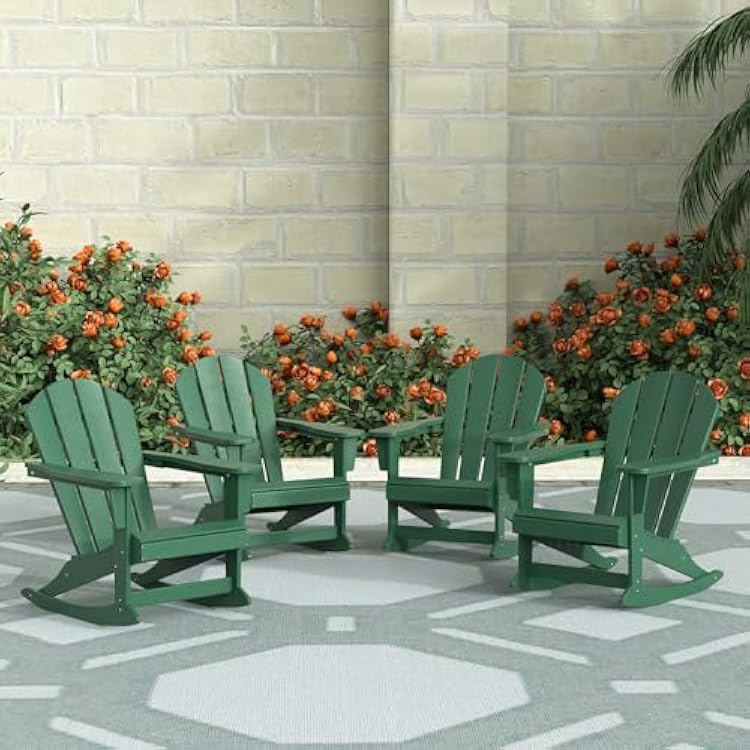WestinTrends Malibu Outdoor Patio Porch Rocking Adirondack Chair Set of 4, Dark Green