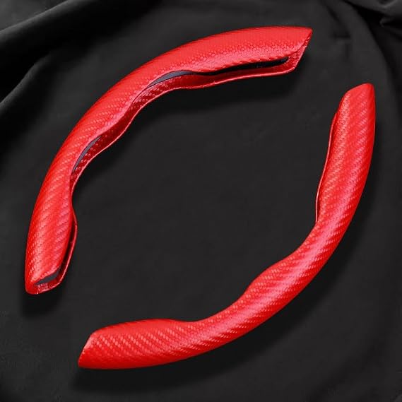 2pcs Car Steering Wheel Cover for Abarth 124 Spider Punto 500 500C 595 595C 695 Monster, Segmented Steering Wheel Cover Universal Segmented Steering Wheel Protector for D and O Shape,B Red