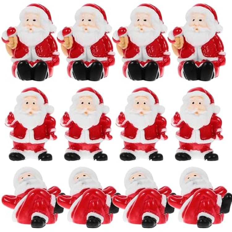 12 Pcs Mini Christmas Santa Claus Ornaments Resin Christmas Miniature Ornament Santa Claus Figurines Micro Landscape