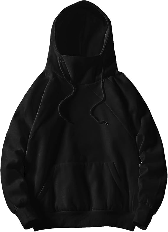 DGHM-JLMY Men's High Collar Loose Hoodie Fashion Long Sleeve High Collar Hooded Turtleneck Zipper Loose Fleece Outwear