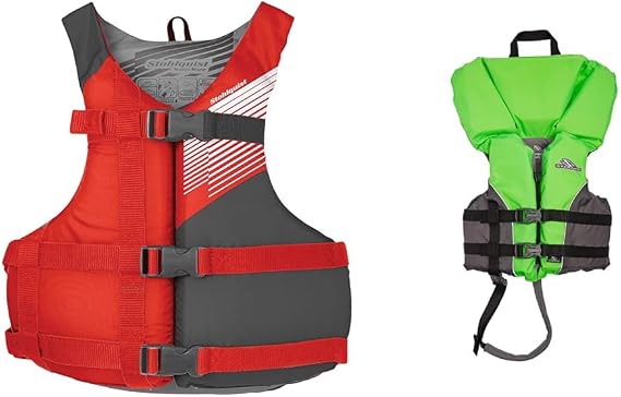 Stohlquist FIT Youth (50-90 Lbs) Life Jacket and Stearns Kids (30-50 Lbs) Life Vest 2 Pack