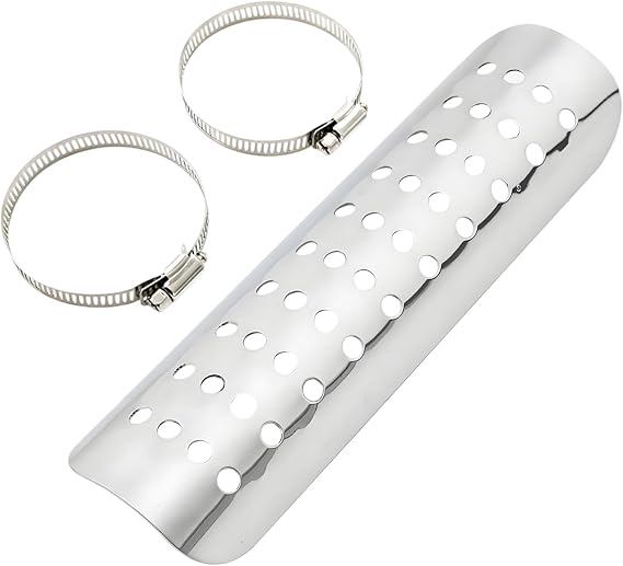 Wevdn Motorcycle Heat Shield, Aluminum Motorbike Pipe Heat Exhaust Heat Shield, Pipe Heat Shield Cover Guard Protector with 2 Stainless Steel Clamps, Motorcycle Accessories (Silver)