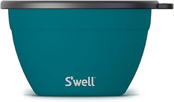 S'well Stainless Steel Salad Bowl Kit 64oz, Peacock Blue,  with 2oz Mini Canister and Removable Tray for Organization, Leakproof, Easy to Clean, Dishwasher Safe