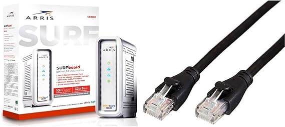 ARRIS Surfboard Docsis 3.1 Gigabit Speed Cable Modem, Approved for Cox, Spectrum and Xfinity, (SB8200 Frustration Free) & AmazonBasics RJ45 Cat-6 Ethernet Patch Internet Cable - 5 Feet
