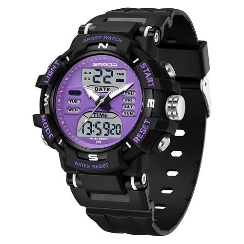 FANMIS Womens Sport Watches Casual Digital Analog Ladies Watch with Alarm LED Luminous Stopwatch Countdown Dual Time -Military Tactical Waterproof Outdoor Wristwatch