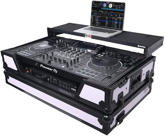 ProX XS-XDJXZ WLTWH ATA Flight Case For Pioneer XDJ-XZ DJ Controller with Laptop Shelf 1U Rack Space and Wheels - Black White