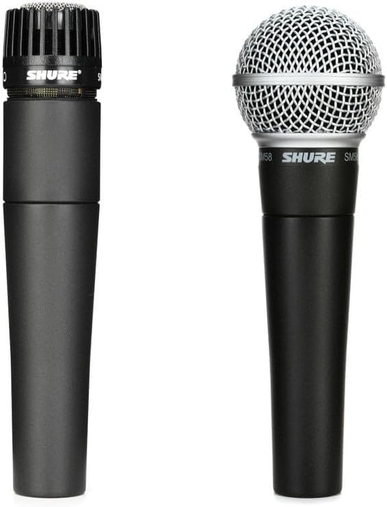 Shure SM57 & SM58 Microphone Set - Professional Dynamic Cardioid Pair for Instruments & Vocals - Crisp Sound & Versatile Performance